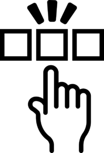 Symbolbild, gezeichneter Zeigefinger zeigt auf das mittlere von drei Quadraten