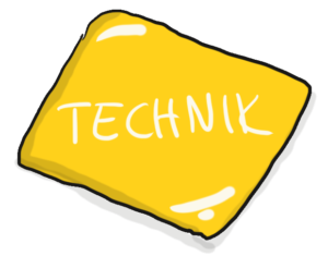 Grafik einer Scheibe Käse mit dem Schriftzug Technik